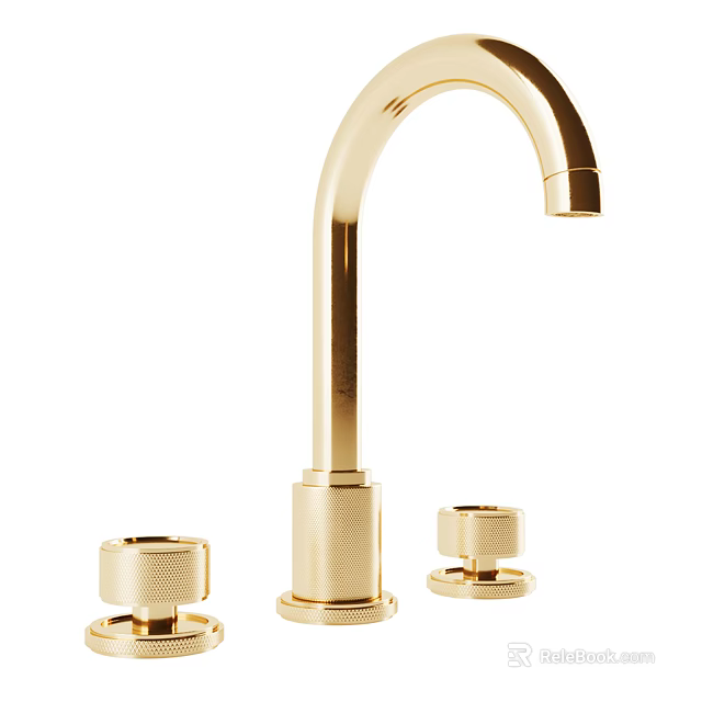 Elegant Modern Polished Gold Bathroom Faucet With Two Round Control Knobs 3d model 