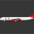White Airplane Model With Red Stripes And Red Tail On Reflective Surface