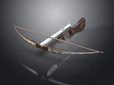 Classic Crossbow Design Featuring Silver Metal Frame And Carved Wooden Grip 3d model