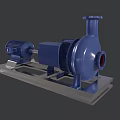 Industrial Blue Centrifugal Pump with Electric Motor Mounted on Metal Base
