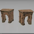 Two Classical Brick Archway Architectural Structures With Stone Design Elements