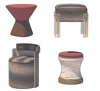 Modern sofa stool combination 3d model