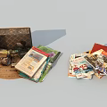 Vintage Open Storage Boxes Filled With Magazines Newspapers And Camera Items 3d model