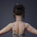 Woman In Red Lace Camisole And Cardigan With Cropped Pants Standing Arms Outstretched