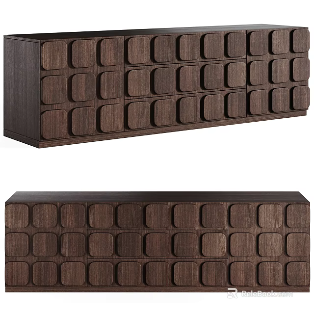Modern Dark Wooden TV Stand With Square Panel Design And Sleek Structure 3d model