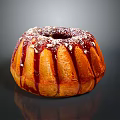 Delicious Bundt Cake With Drizzled Red Glaze Sprinkled Powdered Sugar And Nuts