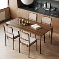Wooden Dining Table And Chairs With Woven Backrest Light Cushion Fruits Open Book In Kitchen