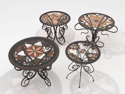 Decorative Plant Patterned Metal Tables With Intricate Floral Designs And Ornate Scroll Legs 3d model