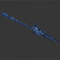 Elaborate Decorative Weapon With Long Handle Metal Structure And Golden Accents