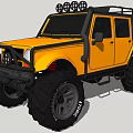 Yellow Off Road Car With Large Tires Roof Rack And Front Bumper Guard