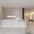 Modern Hair Salon Interior Design Featuring Stone Reception Desk Stylish Lighting And Chairs