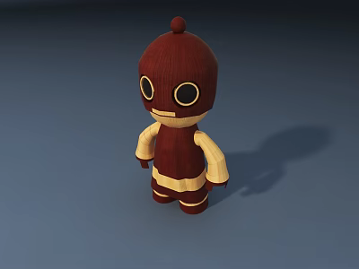 Cute 3D Wooden Smart Robot With Red Yellow Body And Round Eyes 3d model