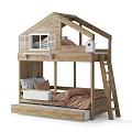 Modern Wooden Bunk Bed Design With Ladder Mattress And Soft Pillows