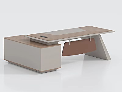 Modern Office Desk With Wooden Top Glass Panel Storage Cabinet And Hanging Organizer 3d model