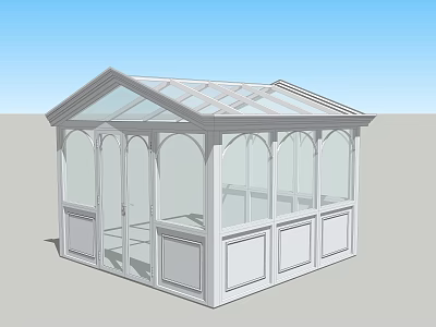 Elegant Modern Sunroom With White Frame Glass Roof And Arched Windows 3d model