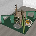 Exhibition Booth Design With Green Flooring Wooden Partitions Furniture And Plants