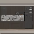 Elegant Modern Wine Cabinet With Glass Doors Marble Backsplash And Storage Shelves