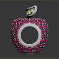 Decorative Jeweled Apple Ornament With Pink Red Gemstones And Green Leaf