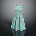 Light Green Sleeveless Dress Featuring Floral Pattern And Flared Skirt