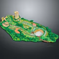 Scenic Landscape Model With Greenery Circular Pond Paths And Tower Structure