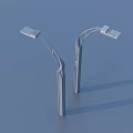 Two Modern Outdoor Light Poles With Curved Arm Design Against Blue Sky 3d model