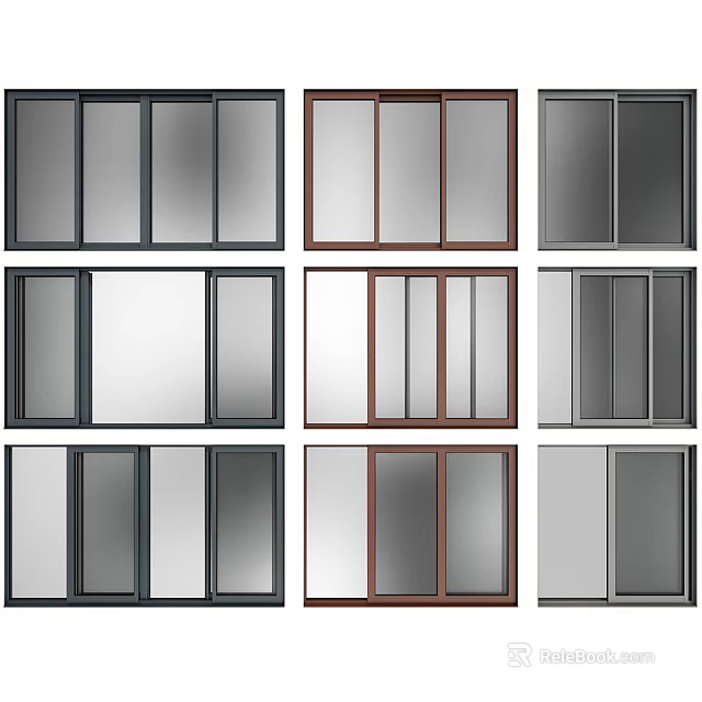 Modern Sliding Window Designs Featuring Various Frame Colors and Glass Options 3d model 