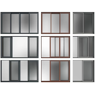 Modern Sliding Window Designs Featuring Various Frame Colors and Glass Options 3d model