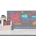 Vibrant Neon Decorated After Party Scene With Art Festival Signs Arrows And Stars