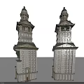 European Architecture Two Symmetrical Towers with Spires Multi Storey Structure and Decorative Windows