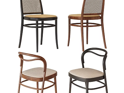 Modern Leisure Chairs with Wicker Backrest Wooden Frame and Upholstered Seats in Multiple Colors 3d model