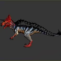 Vibrant Fantasy Dinosaur 3D Render With Red Horns Spiked Frill And Black Body Details
