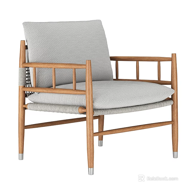 Modern Minimalist Dining Chair With Wooden Frame And Gray Cushion 3d model 
