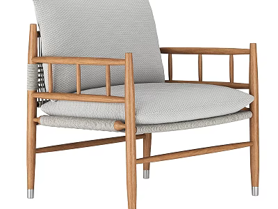 Modern Minimalist Dining Chair With Wooden Frame And Gray Cushion 3d model