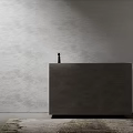 Modern Black Faucet On Sleek Gray Countertop Minimalist Bathroom Interior Design