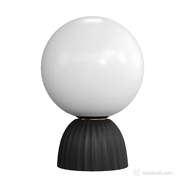 Modern Table Lamp With White Spherical Lampshade And Black Pleated Base 3d model 