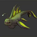 Mythical Monster Fish With Sharp Teeth Green Purple Body Yellow Fins And Antenna