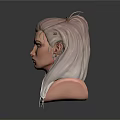 3D Rendered Fantasy Game Movie Character With Pink White Hair Blue Facial Markings And Earrings