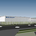 Modern Office Building Complex Featuring Central Courtyard Green Spaces And Pedestrian Walkway