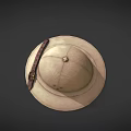 Beige Adventure Style Hat With Wide Brim Brown Leather Strap And Metal Buckle