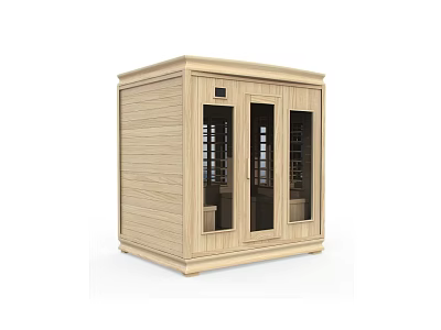 Wooden Sauna Cabin with Glass Doors and Wooden Panel Design for Home Relaxation 3d model