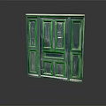 Old Green Paneled Wooden Door With Worn Surface And Reflective Display On Dark Background