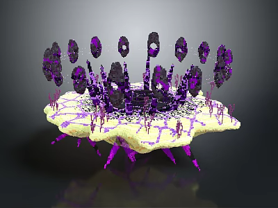 Futuristic Abstract Purple Crystal Structure With Yellow Base And Spiky Appendages 3d model