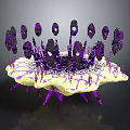 Futuristic Abstract Purple Crystal Structure With Yellow Base And Spiky Appendages