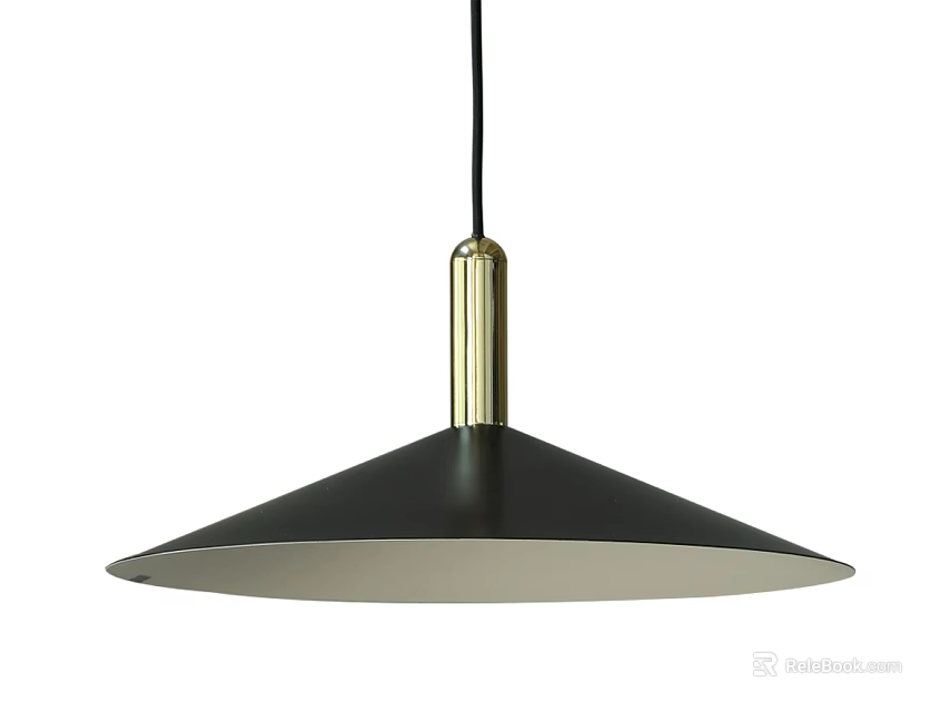 Sleek Modern Pendant Light with Black Shade and Gold Metal Detail 3d model 