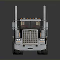 Black Flatbed Truck With Long Wooden Deck And Multiple Wheels On Dark Surface