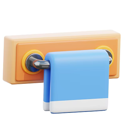 Wall Mounted Decorative Ornament Set Orange Base Yellow Circles Silver Rod And Blue White Towel 3d model