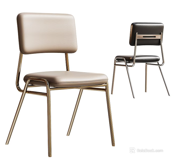 Modern Upholstered Dining Chairs With Beige And Black Seats And Metal Frames 3d model 