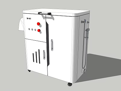 White Kitchen Appliance with Control Panel Red Buttons Cabinet Doors Wheels and Detachable Hose 3d model