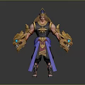 Egyptian Mythical Warrior Game Movie Character With Golden Headdress Dragon Head Arm Guards Blue Cape