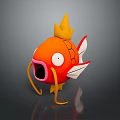 Cartoon Orange Fish With Yellow Crown Open Mouth White Eyes Red White Fins Yellow Whiskers